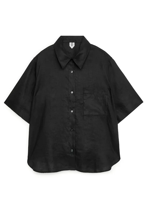 Short-Sleeved Linen Shirt - Black