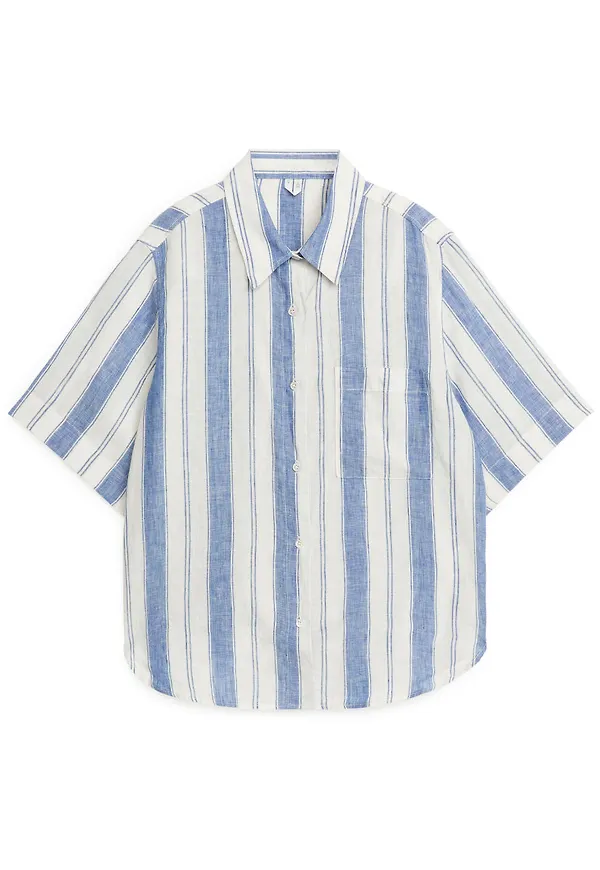 Short-Sleeved Linen Shirt - Blue