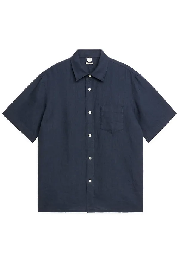 Short-Sleeved Linen Shirt - Blue