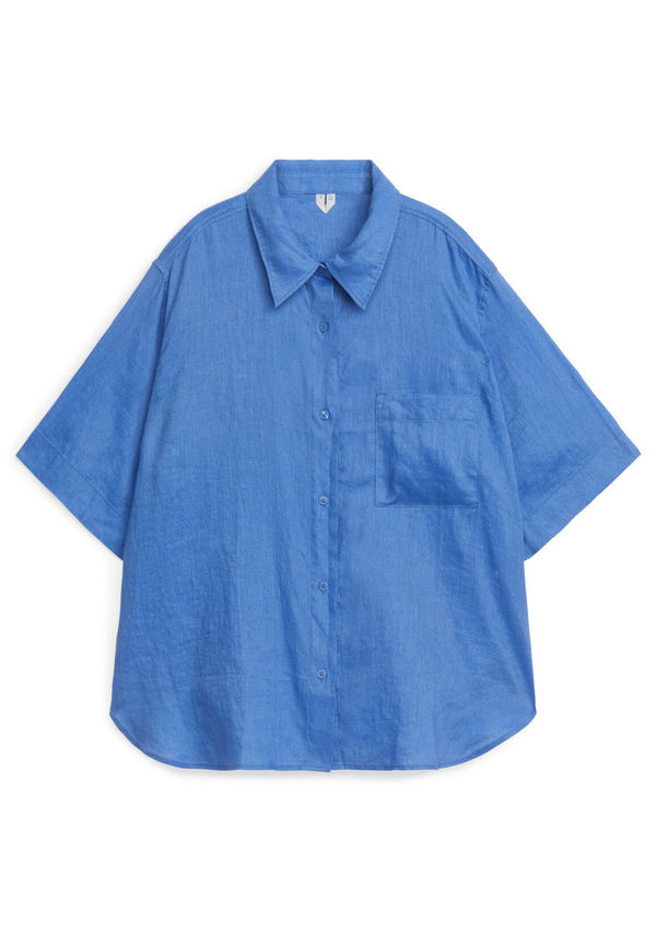 Short-Sleeved Linen Shirt - Blue