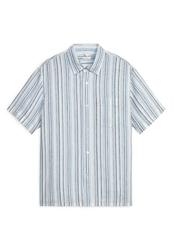 Short-Sleeved Linen Shirt - Blue