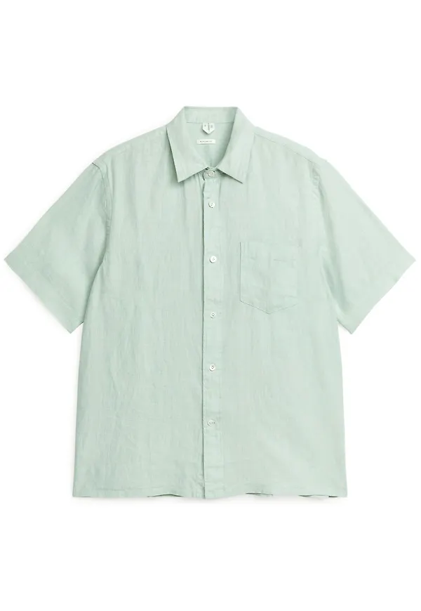 Short-Sleeved Linen Shirt - Turquoise