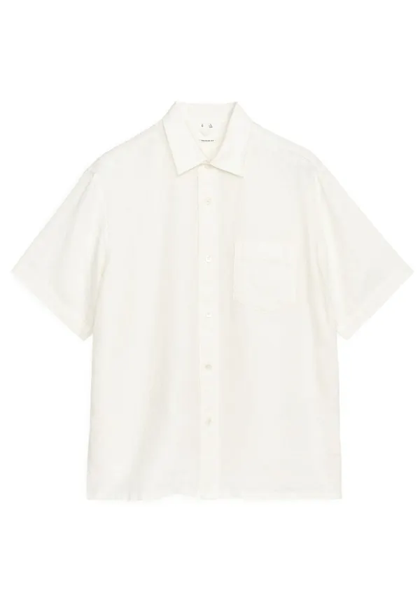 Short-Sleeved Linen Shirt - White