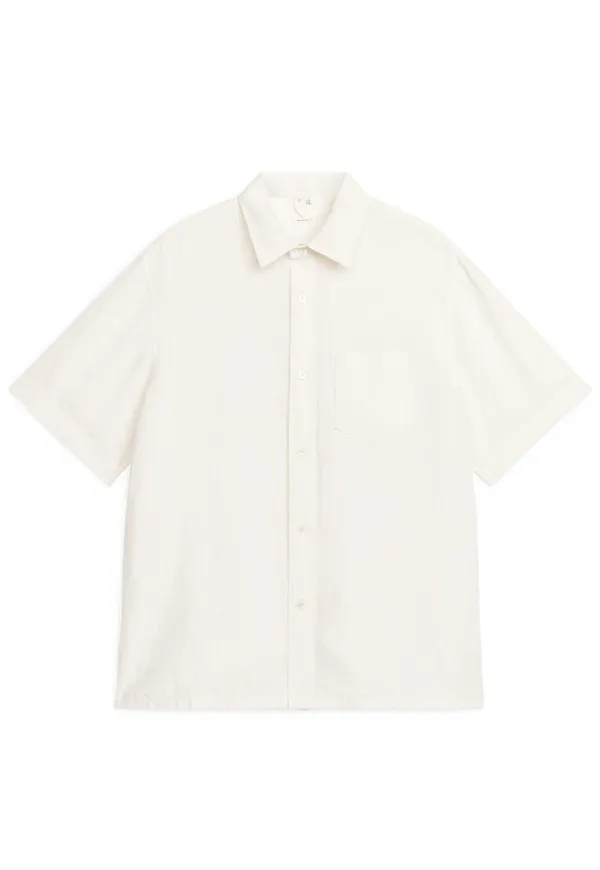 Short-Sleeved Linen Shirt - White