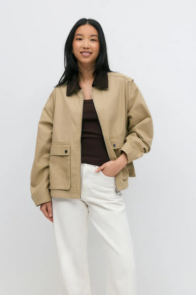 Gina Tricot - Short cargo jacket - korta kappor - Beige - XS - Dam