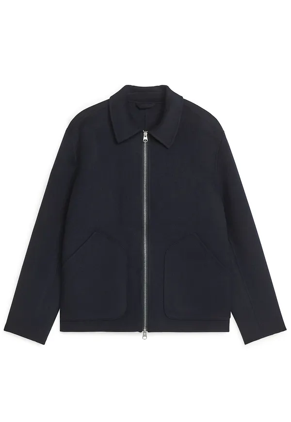 Short Double-Face Wool Jacket - Blue