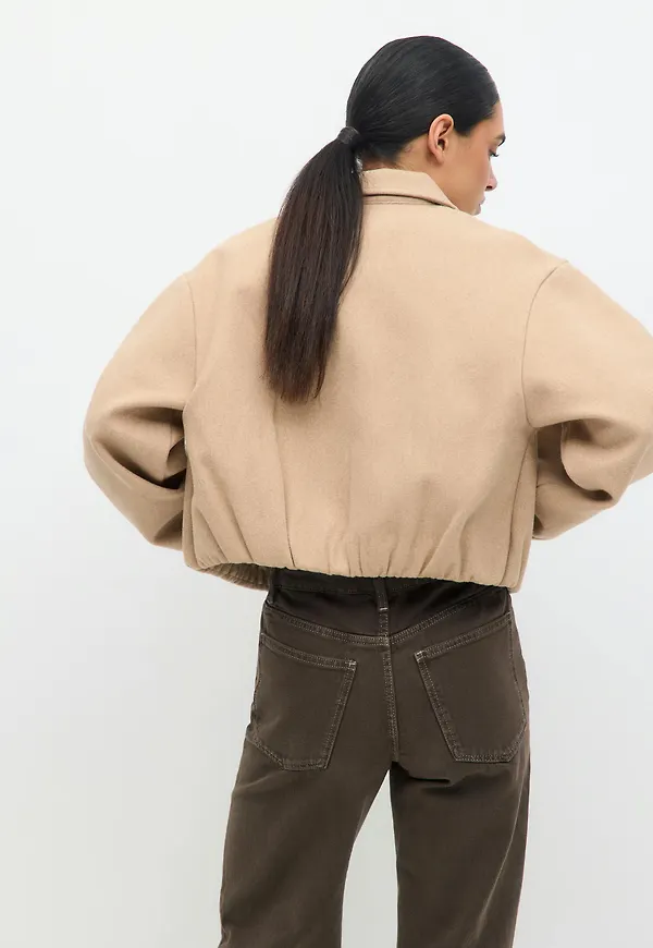 Gina Tricot - Short felt jacket - korta kappor - Beige - XS - Dam