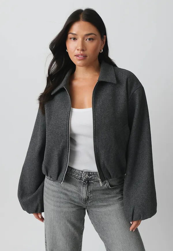 Gina Tricot - Short felt jacket - korta kappor - Grå - XL - Dam