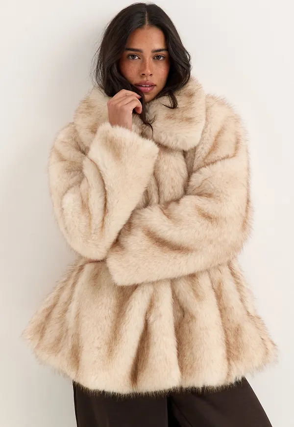 Short Peplum Faux Fur Coat