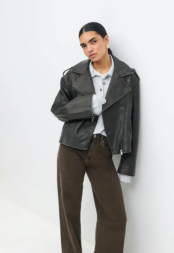 Gina Tricot - Short pu biker jacket - skinnjackor - Svart - XS - Dam