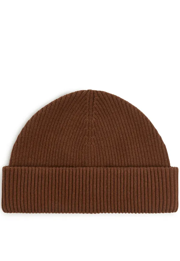 Short Ribbed Cotton Beanie - Beige