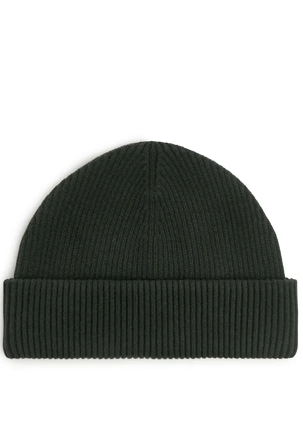 Short Ribbed Cotton Beanie - Green