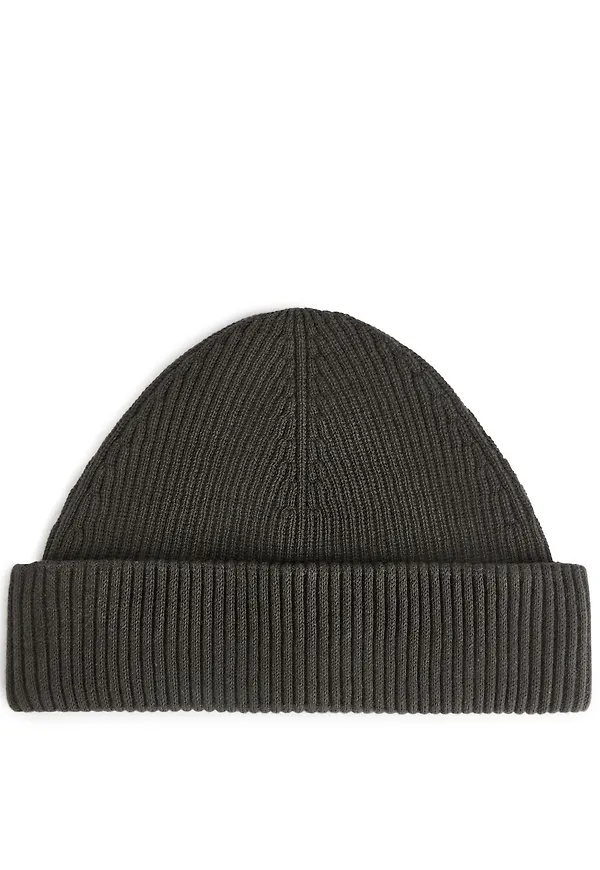 Short Ribbed Cotton Beanie - Beige
