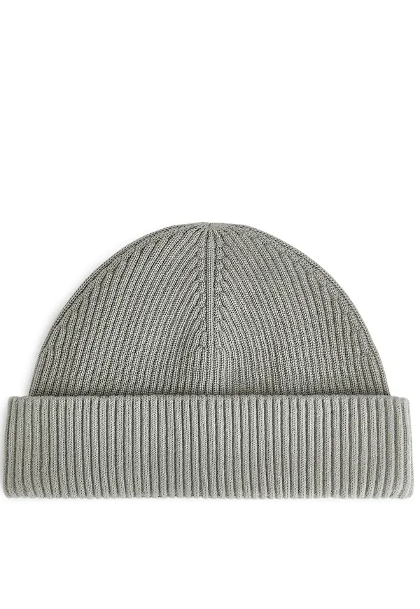 Short Ribbed Cotton Beanie - Brown
