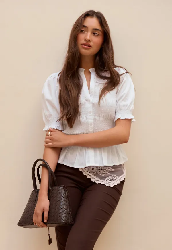 Short Sleeve Cotton Smock Blouse