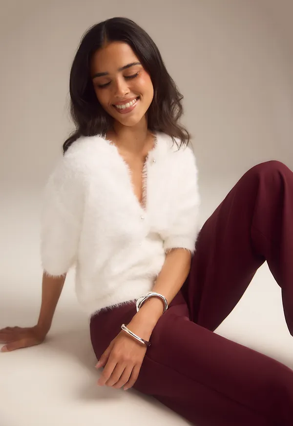 Short Sleeve Fluffy Knitted Cardigan
