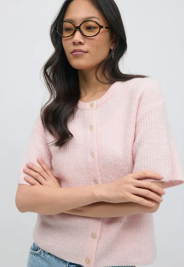 Gina Tricot - Short sleeve knitted cardigan - koftor & cardigans - Rosa - XS - Dam