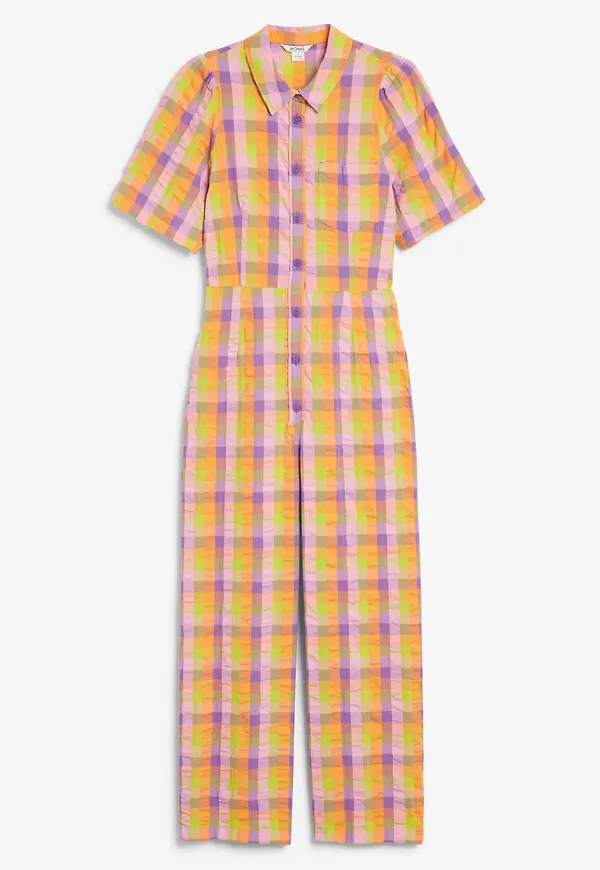 Short sleeve seersucker jumpsuit - Purple