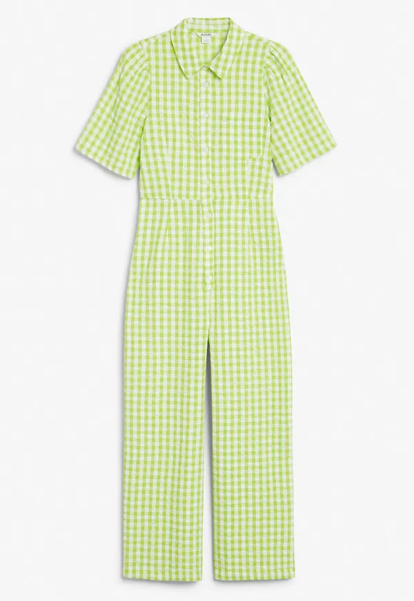 Short sleeve seersucker jumpsuit - White