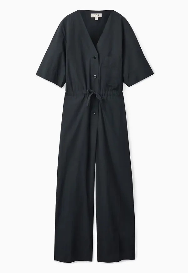 SHORT SLEEVE V-NECK JUMPSUIT