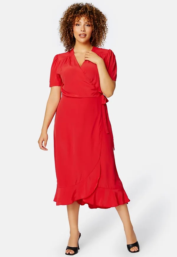 Short Sleeve Wrap Frill Curve Dress