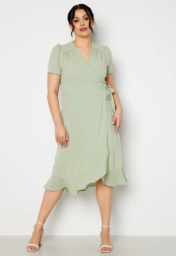Short Sleeve Wrap Frill Curve Dress
