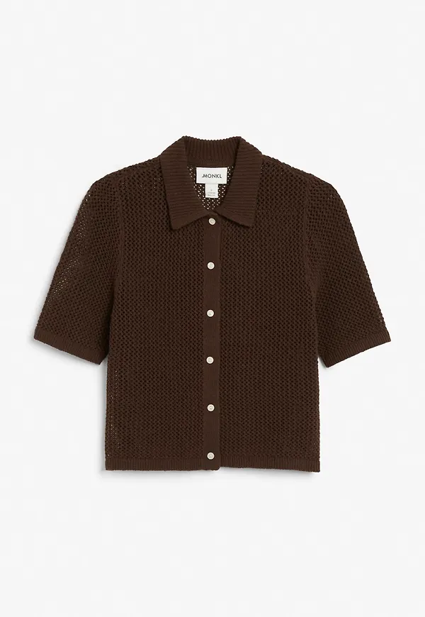 Short sleeved crochet top - Brown