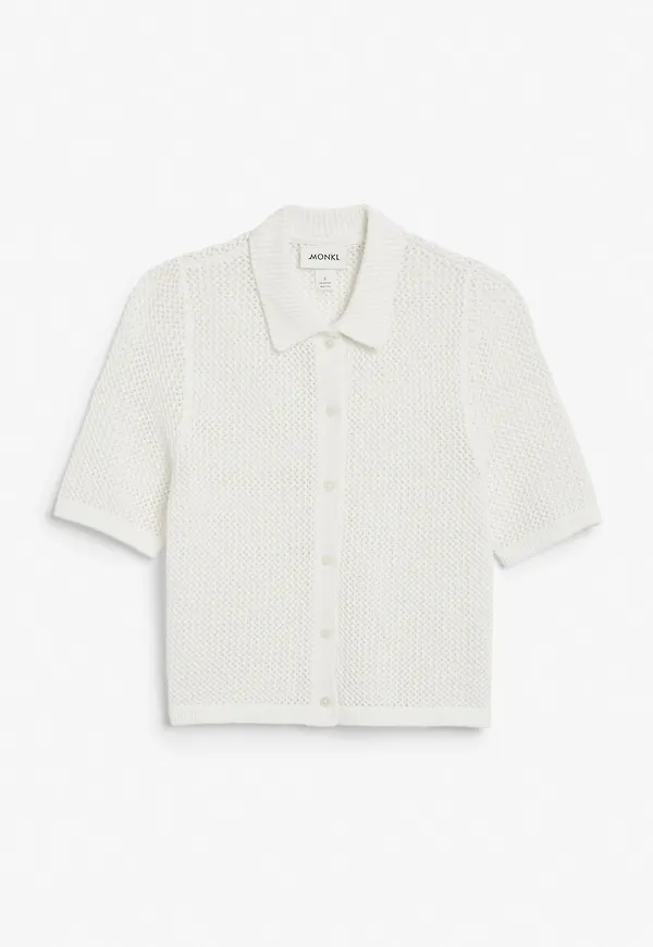 Short sleeved crochet top - White