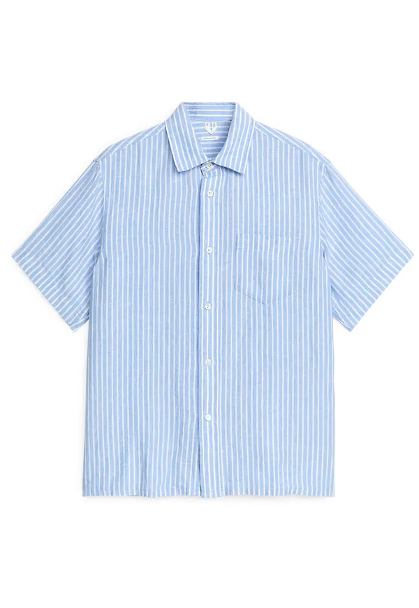 Short-Sleeved Linen Shirt - Blue