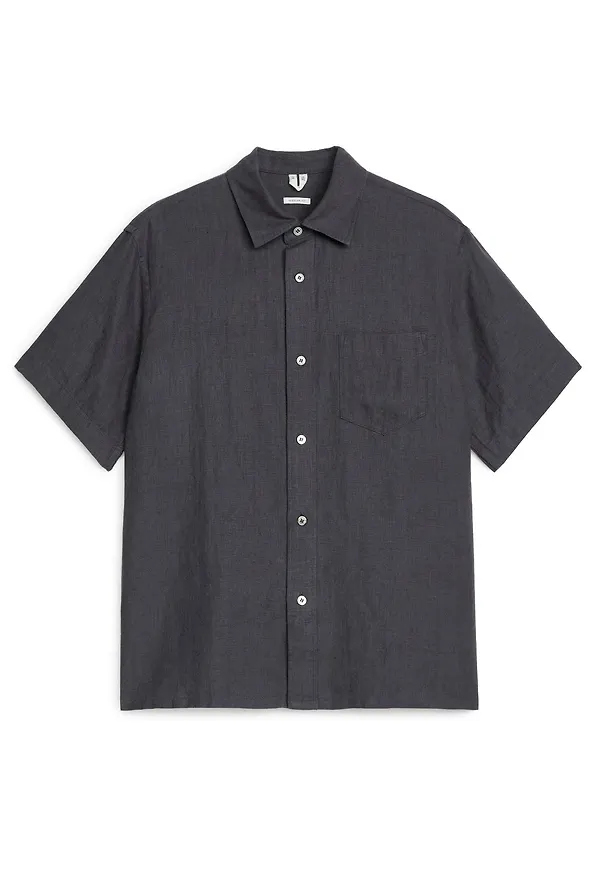 Short-Sleeved Linen Shirt - Grey