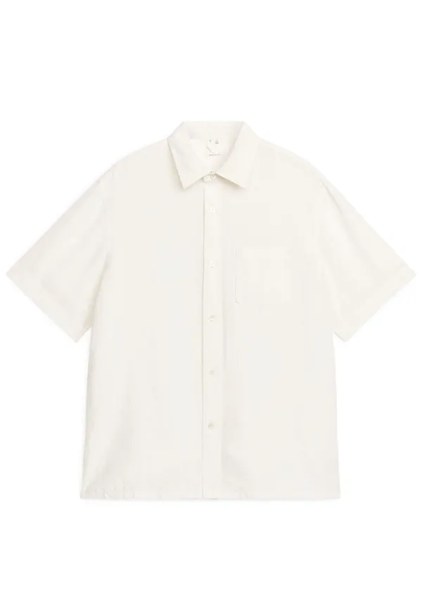 Short-Sleeved Linen Shirt - White