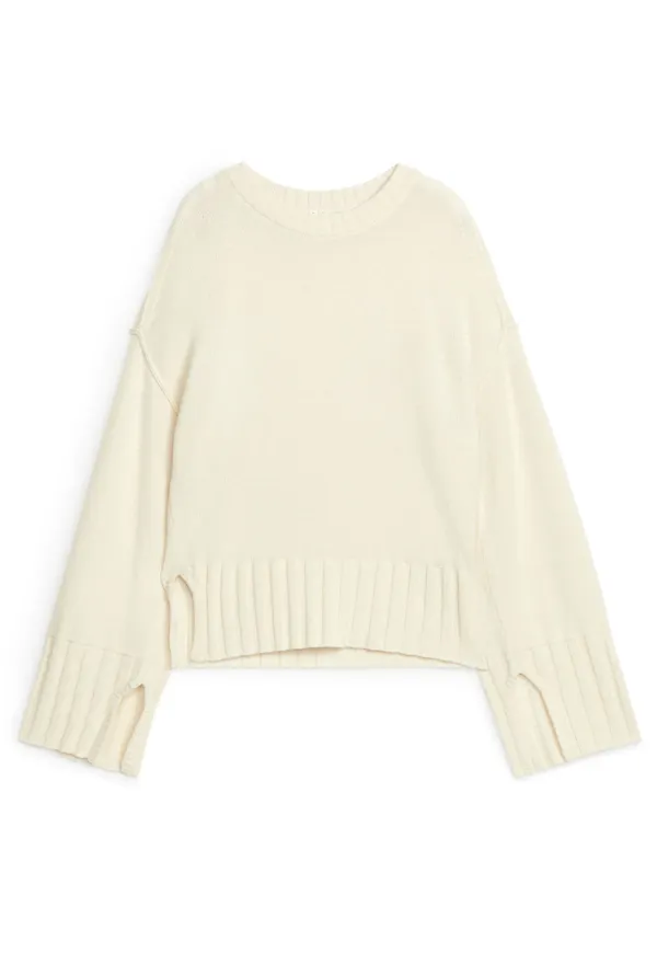Side-Slit Wool Jumper - White