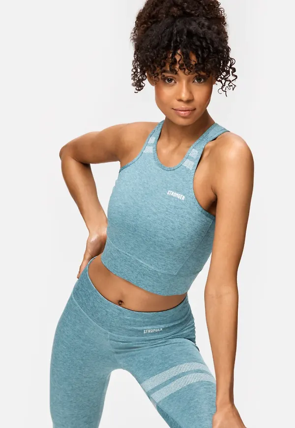 Signature Crop Top Aqua Melange