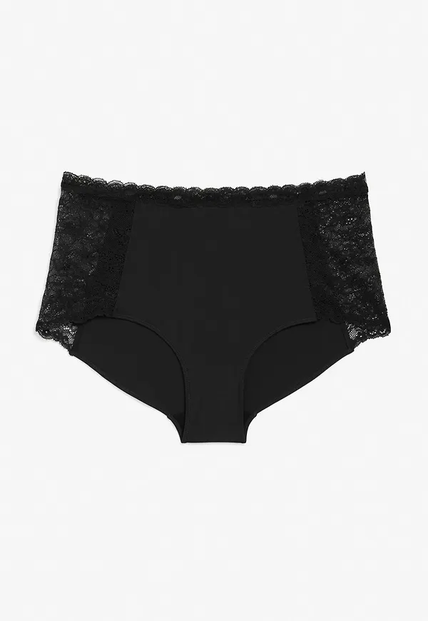 Silky high-waist lace briefs - Black