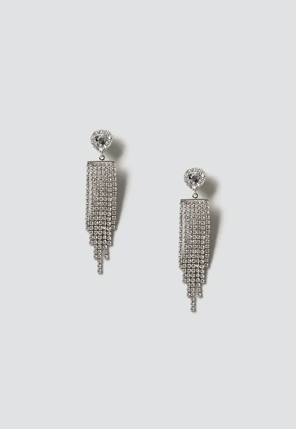 Silver Crystal And Heart Drop Earrings