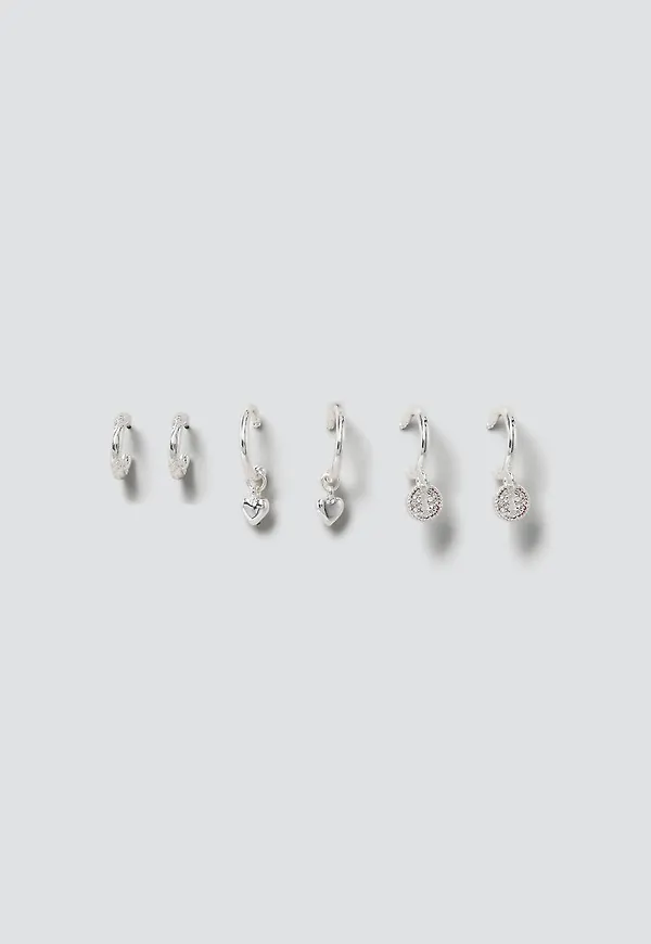 Silver Heart and Crystal Hoop Earring Pack