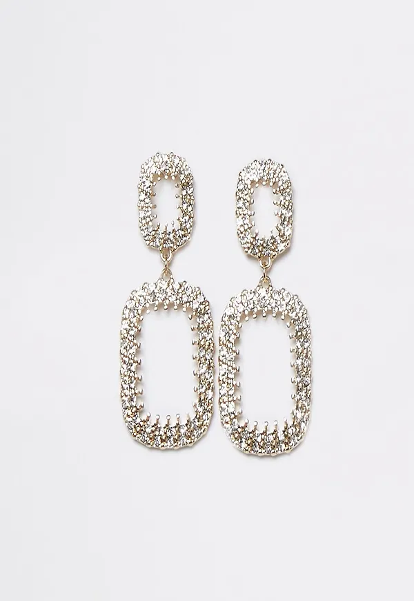 Silver Oval Crystal Drop Earrings