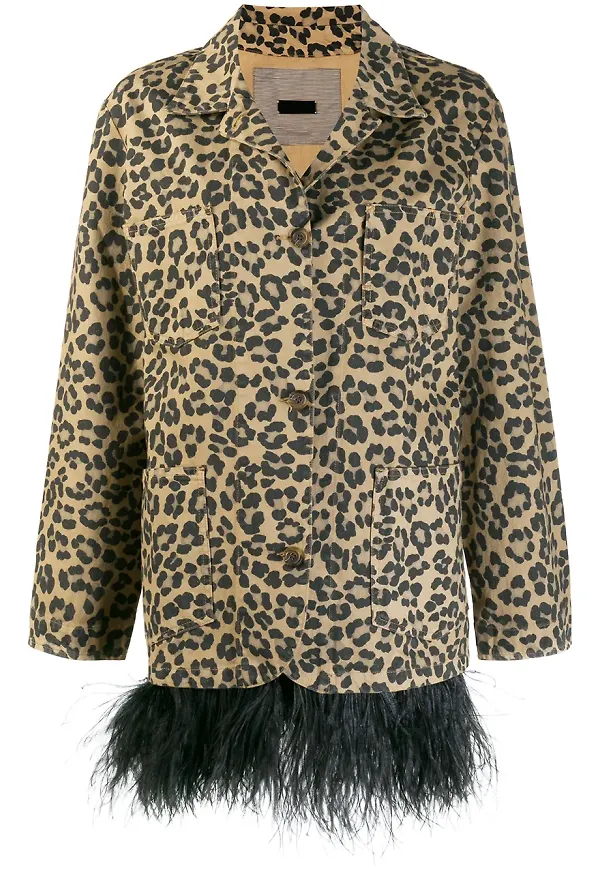 Simonetta Ravizza leopardmönstrad kappa med fjäderkant - Neutral