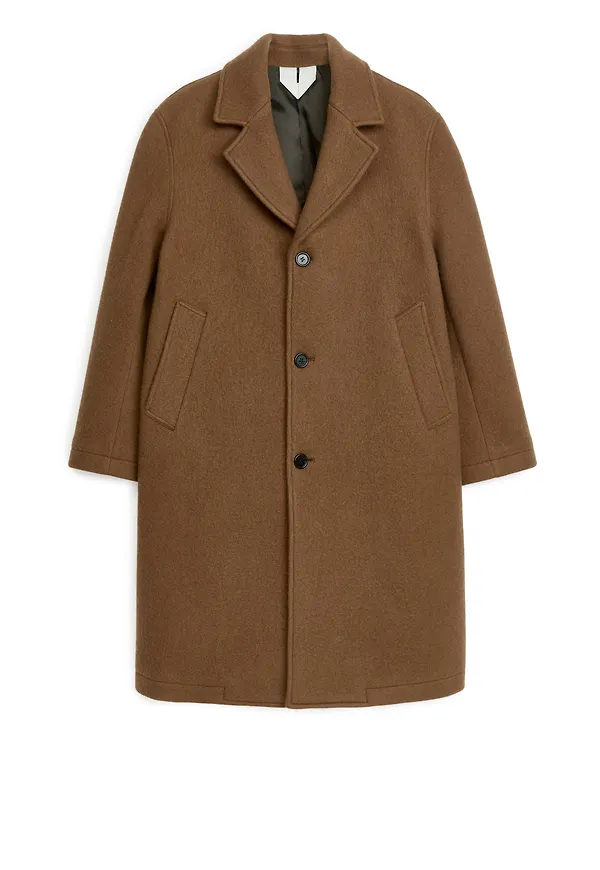 Single-Breasted Wool-Blend Coat - Beige