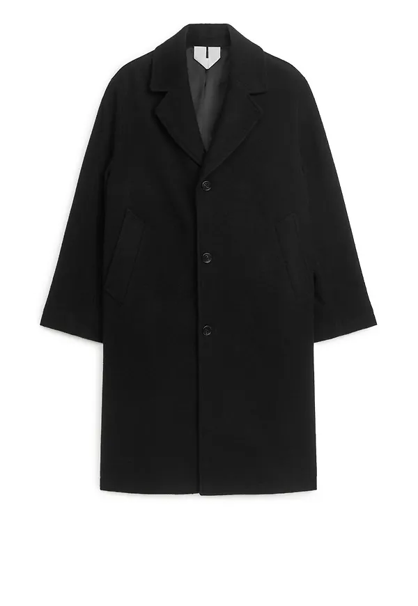 Single-Breasted Wool-Blend Coat - Black