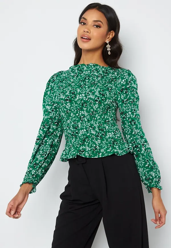 Sisters Point Voba LS Blouse 812 Emerald/Flower XL