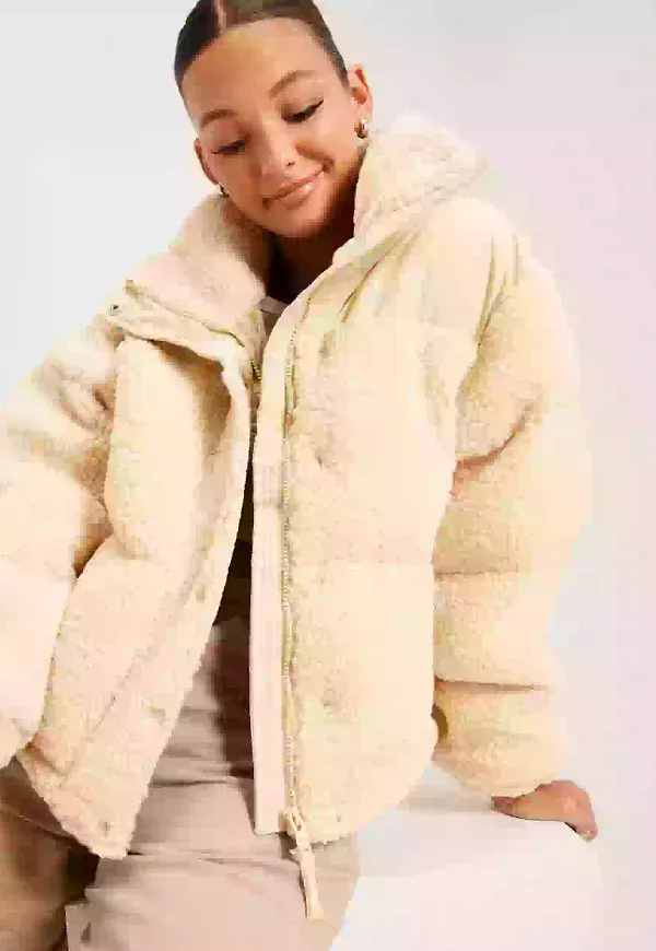 Sixth June Nylon & Borg Puffer Jacket Teddyjackor Beige