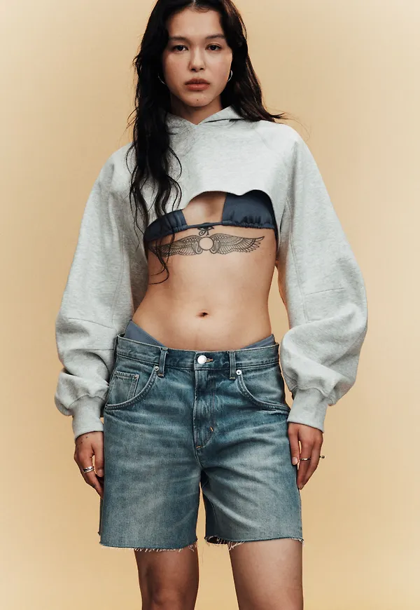 Skewed Low Rise Denim Shorts