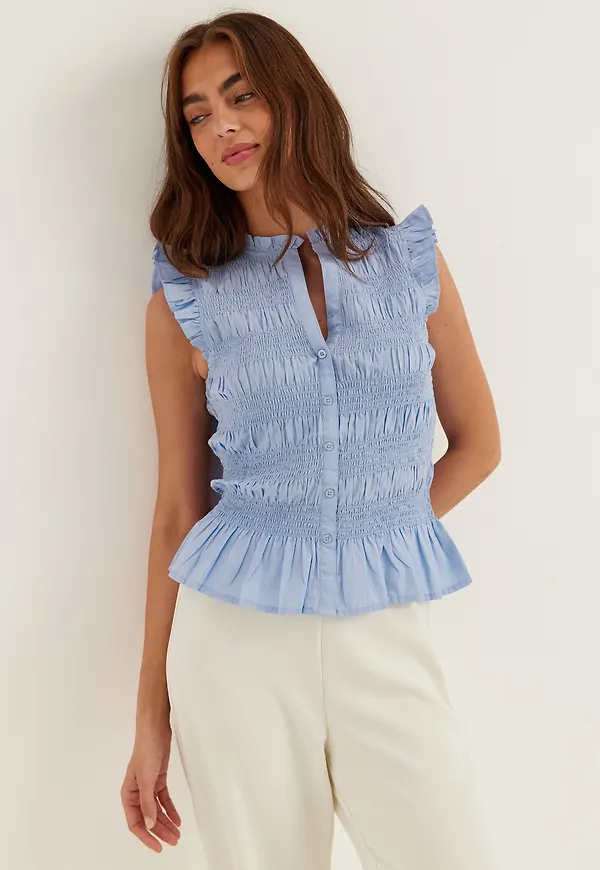 Sleeveless Cotton Smock Blouse