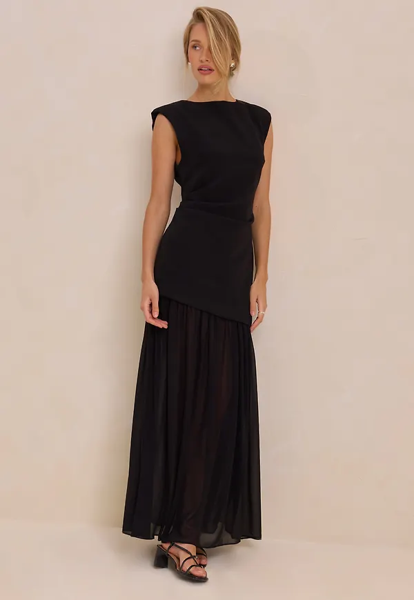 Sleeveless Mixed Fabric Maxi Dress