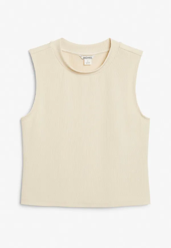 Sleeveless tunic-neck top - Beige