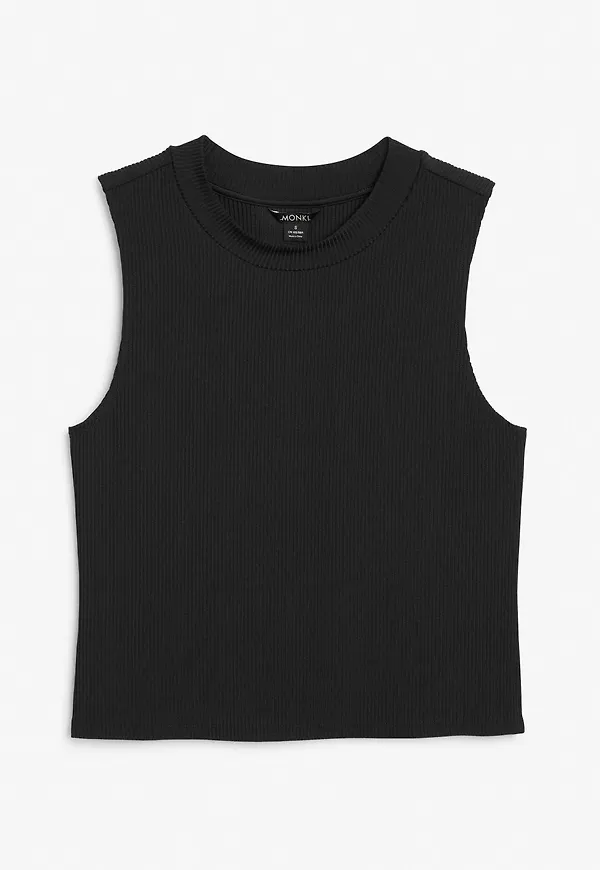 Sleeveless tunic-neck top - Black