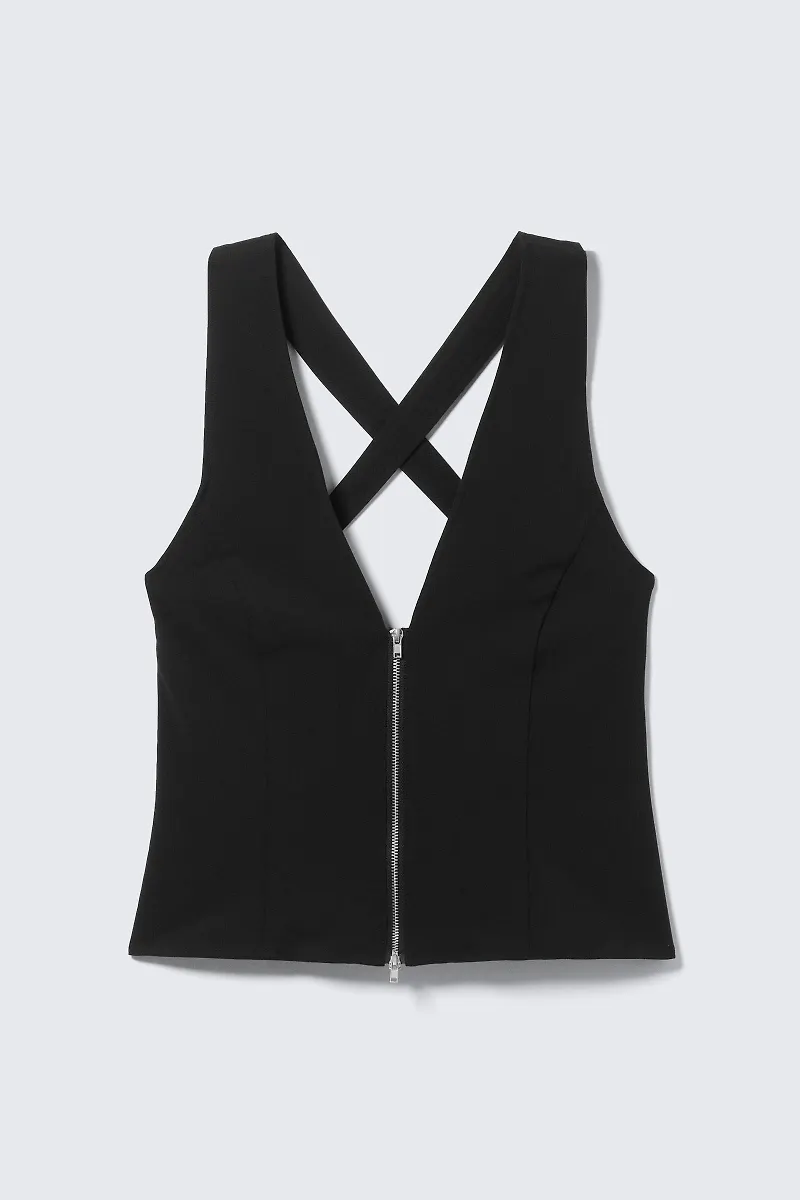 Sleeveless V-Neck Zip Top