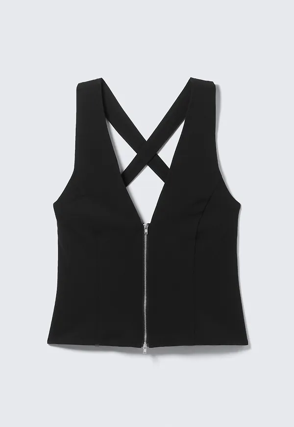 Sleeveless V-Neck Zip Top