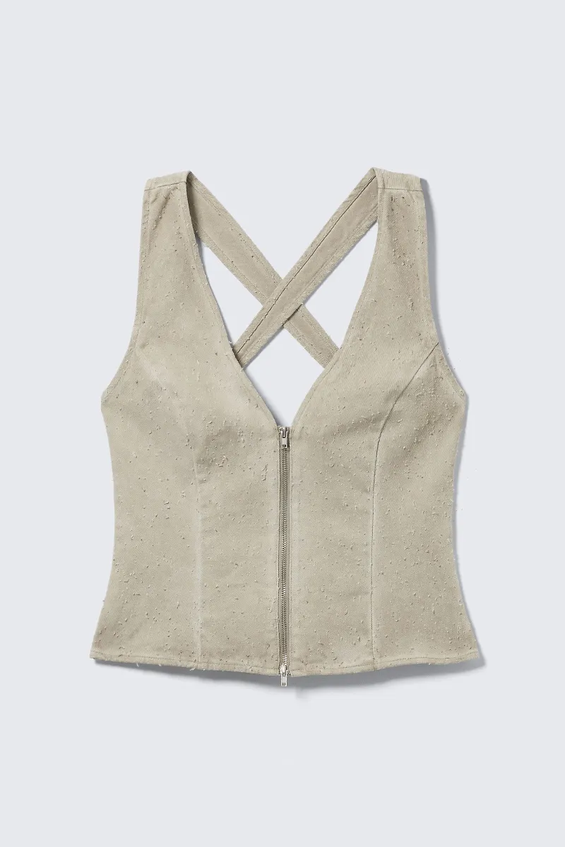 Sleeveless V-Neck Zip Top